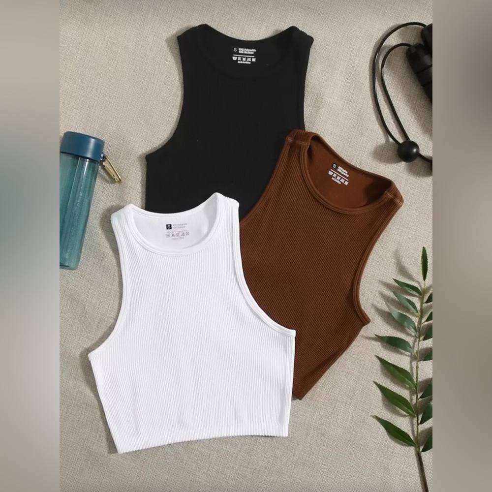 SHEIN Easithlete 3pcs Rib-Knit Sports Tank
Top Workout Tank Tops Fitted Shirt